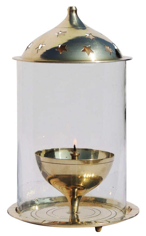 Brass Oil Lamp Deepak With Chimney 0.635kg